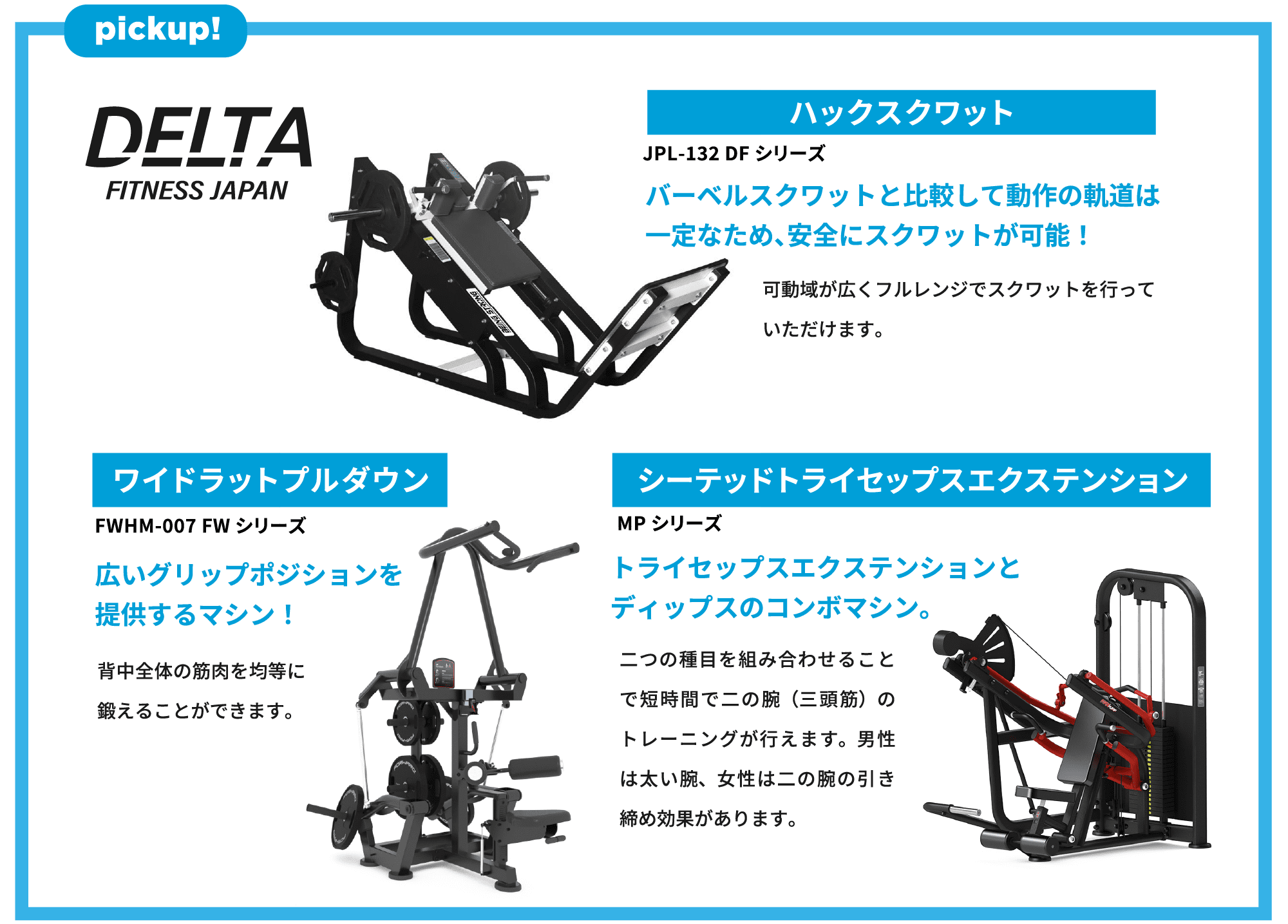 DELTA FITNEES JAPAN ハックスクワット ワイドラットプルダウン シーテッドトライセップスエクステンション